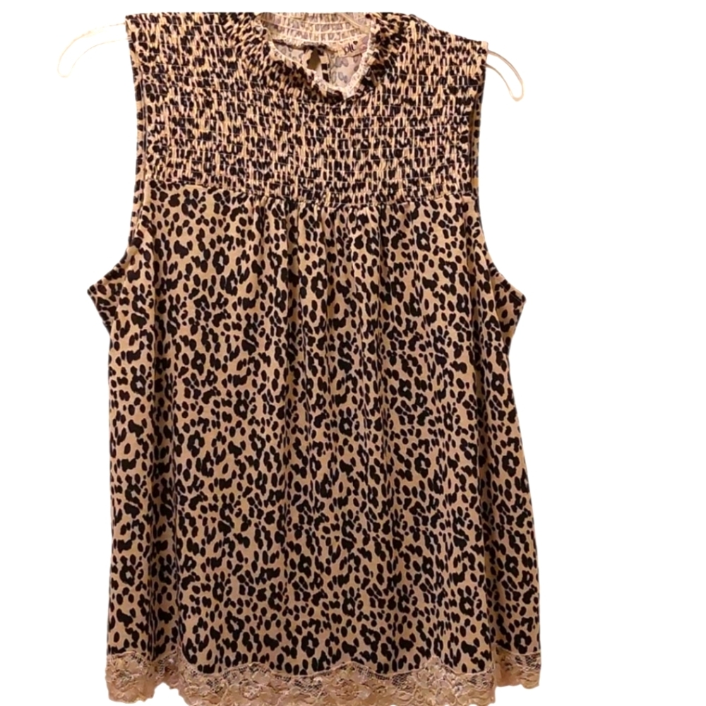 Jolt Animal Print Sexy Smocked Sleeveless Top L